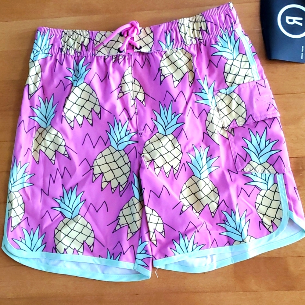 Mens Reverse Threads Pineapple 🍍 Cargo Swim Trunks Size Small XL XXL Pink NWT